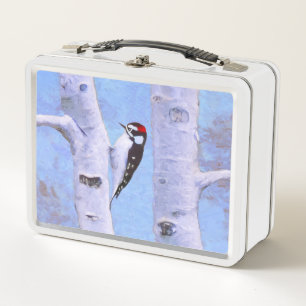 Lunch Box Peinture Downy Woodpecker - Art original pour oise