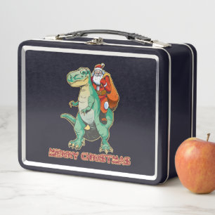 Lunch Box Père Noël chevauchant un dinosaure, Trex Santa, Di