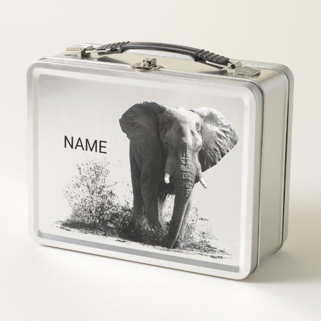 Lunch Box Personalised Splashing Elephant Lunch Tin/Box (Devant)
