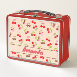 Lunch Box Personalized Cute Cherry Dessert Pattern Name 