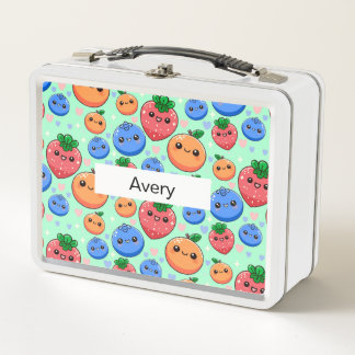 Lunch Box Personalized Green Smiling Fruit School