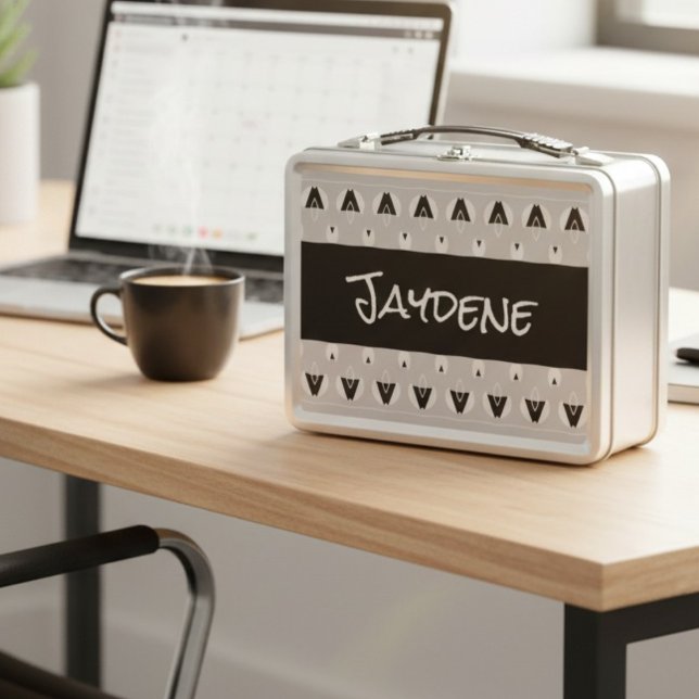 Lunch Box Personnalisation géométrique moderne en noir et ar (A lunchbox that means business, with a side of style. Black and white simple but classy.)