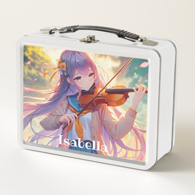 Lunch Box Personnalisée Anime Girl Jouer le violon (Devant)