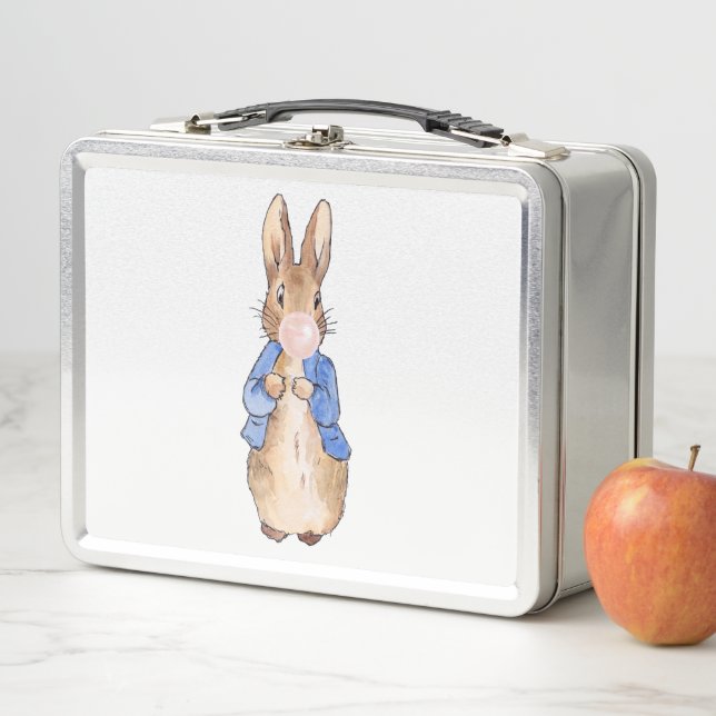 Lunch Box Peter le lapin souffler une gomme à bulle blanche (En situation)
