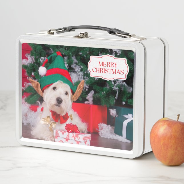 Lunch Box Petit chien de Noël avec arbre de Noël (En situation)