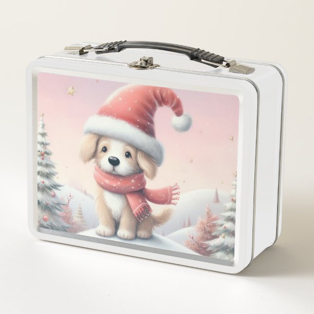 Lunch Box Petit chiot de Noël en chapeau santa (Devant)