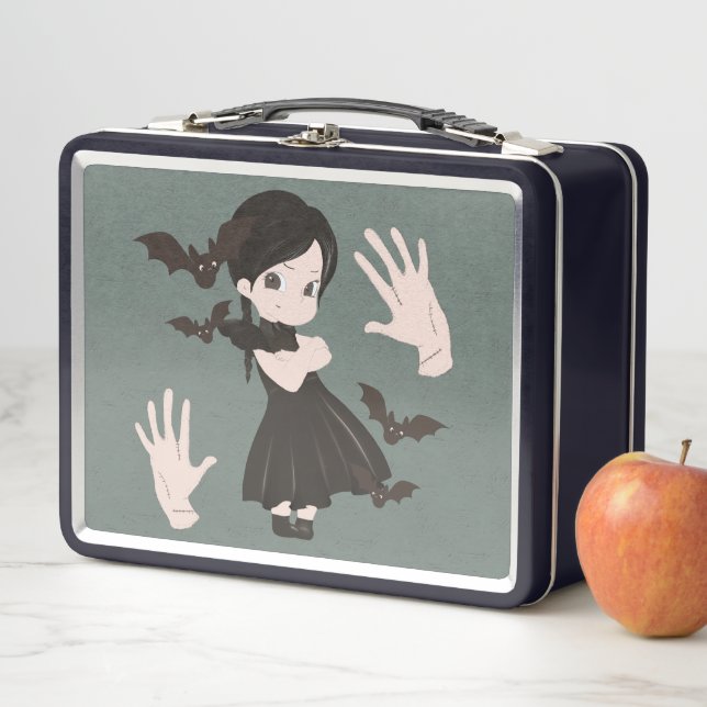Lunch Box Petite fille en robe noire boîte à lunch métal (En situation)