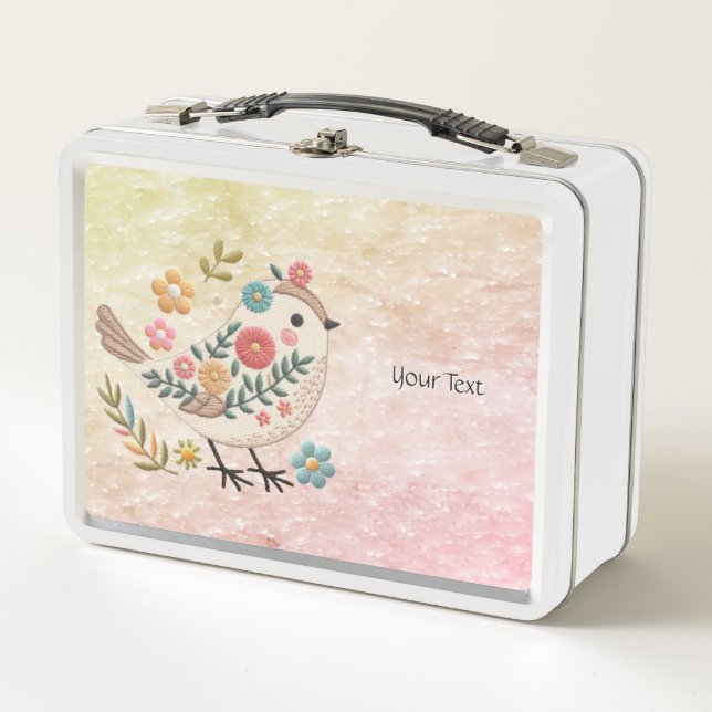Lunch Box Petite Fleurs Feuilles d'oiseaux Boîte à lunch en  (Devant)