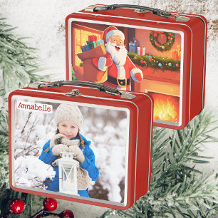 Lunch Box Photo fille Père Noël livre des présents Enfan