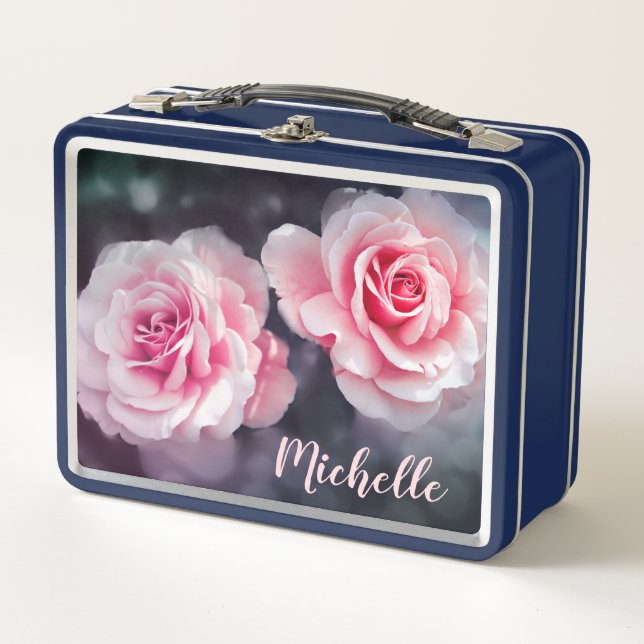 Lunch Box Photo florale de roses roses faits sur commande (Devant)