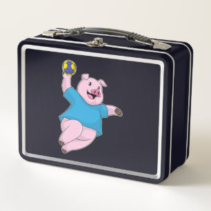 Lunch Box Pig en tant que joueur de handball avec Handball