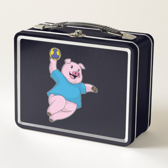 Lunch Box Pig en tant que joueur de handball avec Handball (Devant)