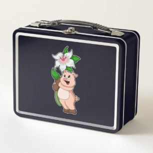 Lunch Box Pig with Flower Lily