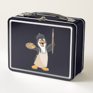 Lunch Box Pingouin as Painter with Paint brush & Colour