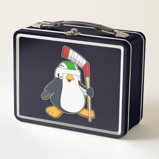 Lunch Box Pingouin au hockey sur glace avec bâton de hockey  (Devant)