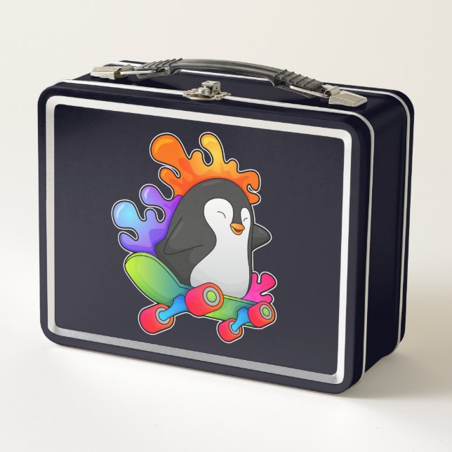 Lunch Box Pingouin en patinage avec skateboard (Devant)