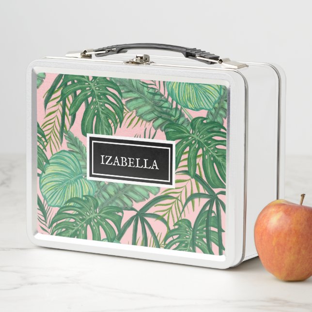 Lunch Box Pink mignon Colorful Tropical Palm Tree Nom des en (En situation)