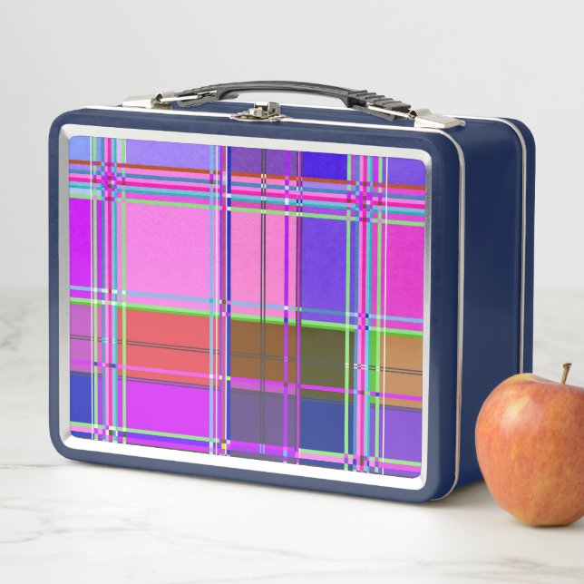 Lunch Box Pink tartan Fabric Pattern Cloth Madras (En situation)
