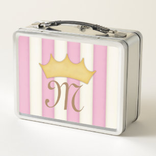 Lunch Box Pink Victorian Stripes Crowé Monogramme Princesse