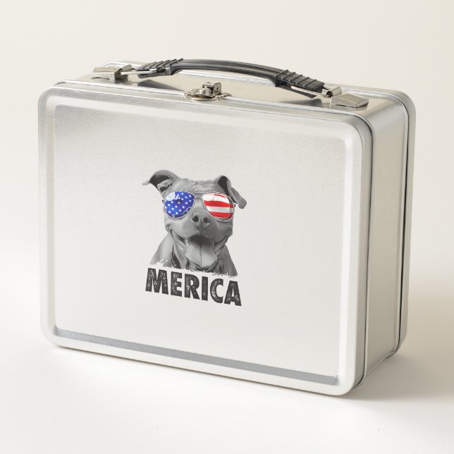 Lunch Box Pit Bull 4 juillet Merica Hommes Drapeau Américain (Devant)