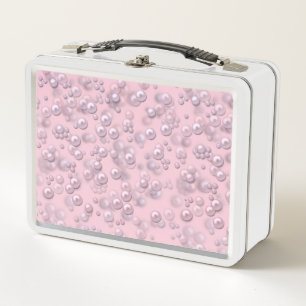 Lunch Box Placers de perles blanches roses sur velours rose