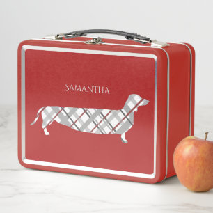 Lunch Box Plaid Dachshund sur Red Personnalisé