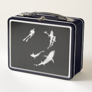 Lunch Box Plongeur d'argent avec requins sur la fibre de car