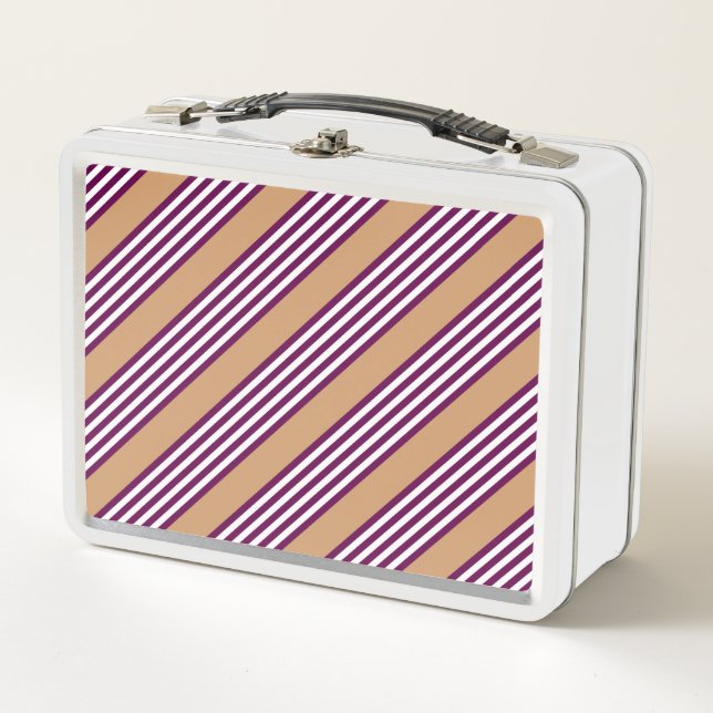 Lunch Box Plum et blanc cinq bandes motif avec bronzage (Devant)