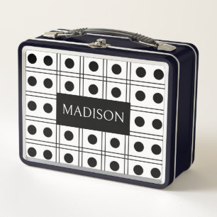 Lunch Box Pointe Polka personnalisée À damiers noir et blanc