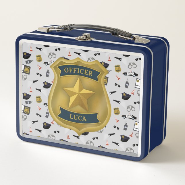 Lunch Box Police Themed Policeman Cop Officer Name (Devant)