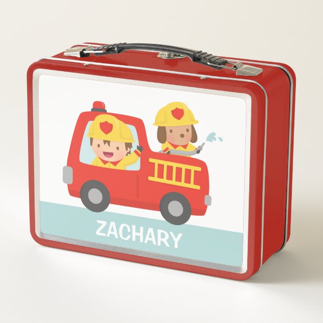 Lunch Box Pompier Camion Pompier garçon et chiot Personnalis (Dos)