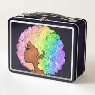 Lunch Box Portrait Afro Arc-en-ciel Pastel Bouclé Rétro Groo