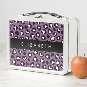 Lunch Box Poster de animal, Léopard Violet, Coeurs, Votre No