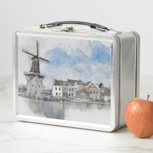 Lunch Box Poster Vintage voyage de Pays-Bas et moulin