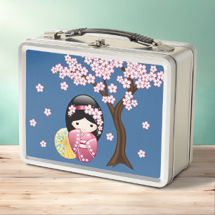 Lunch Box Poupée Kokeshi Spring - Cute Japonaise Geisha Blue