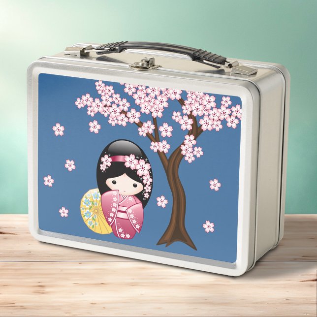 Lunch Box Poupée Kokeshi Spring - Cute Japonaise Geisha Blue (Créateur téléchargé)