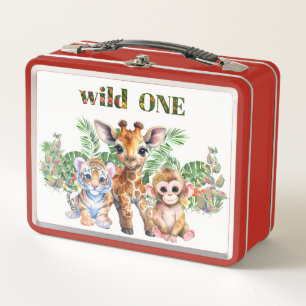 Lunch Box Premier Anniversaire Tigre Girafe Singe Sauvage Un