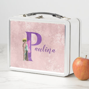Lunch Box Purple Shimmer Illustré Lettre P Ajouter Nom