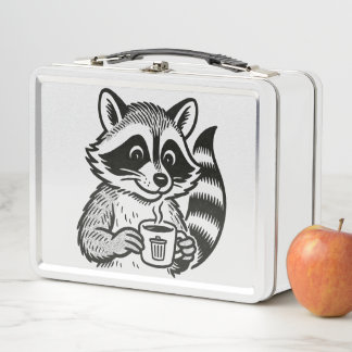 Lunch Box Raccoon Drinking Coffee Funny Trash Panda 