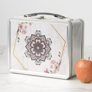Lunch Box Rangoli Floral Art, rose et gris Motif Mandala
