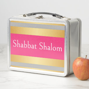Lunch Box Rayures rose chaud gris or, Shabbat Shalom Glam