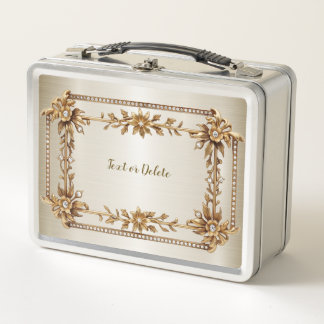Lunch Box Rectangle doré Fleurs Dimonées brillantes