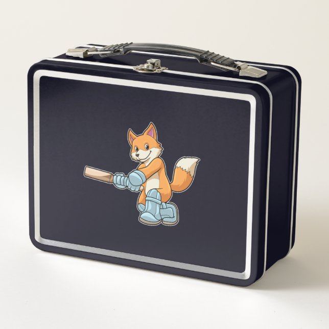 Lunch Box Renard comme batteur avec chauve-souris de cricket (Devant)