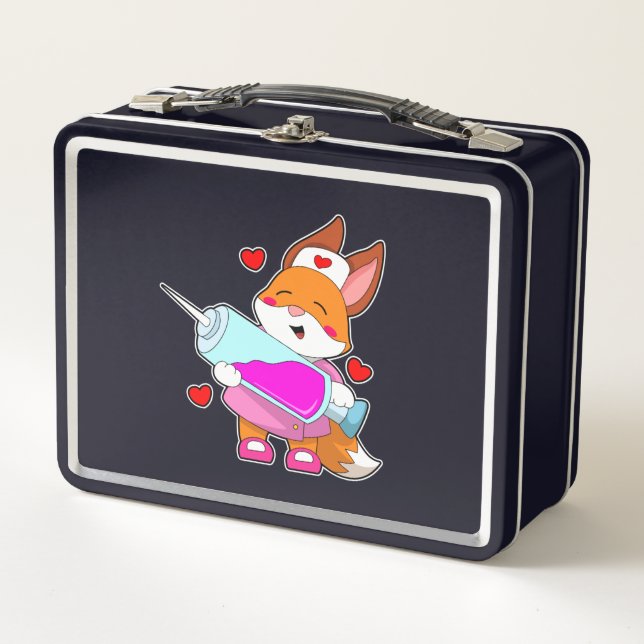 Lunch Box Renard comme infirmière avec seringue (Devant)