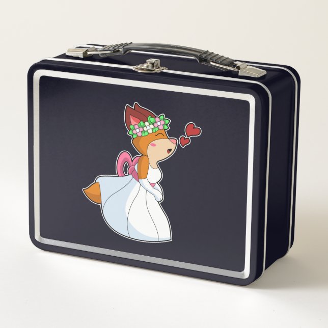 Lunch Box Renard comme mariée avec robe de mariée et couronn (Devant)