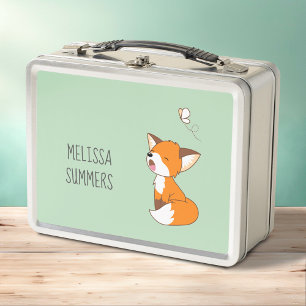 Lunch Box Renard mignon endormi sur fond vert