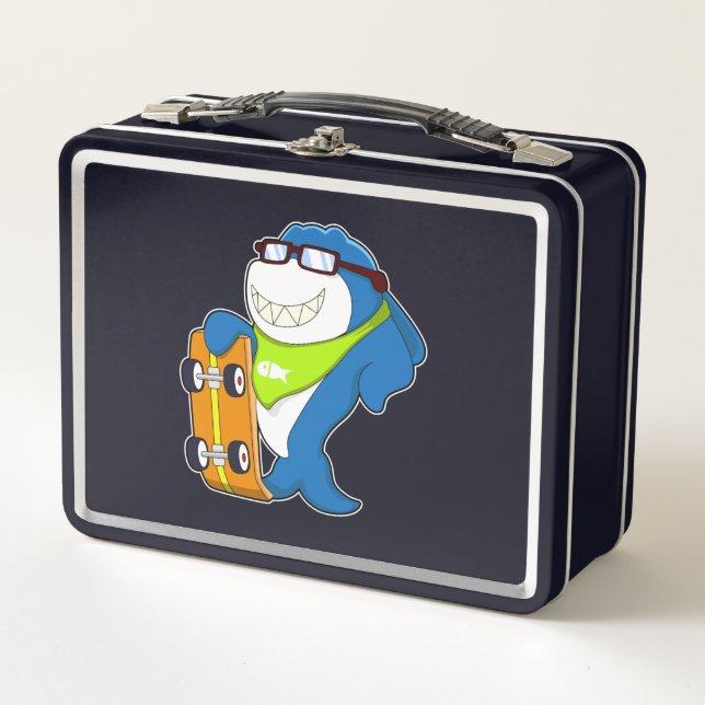 Lunch Box Requin comme patineur avec skateboard (Devant)