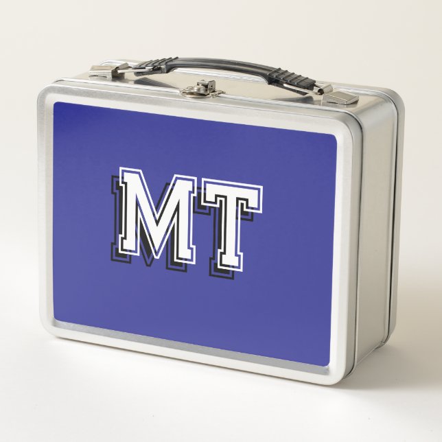 Lunch Box Retour à l'école Monogramme Initiale Garçon Bleu (Devant)
