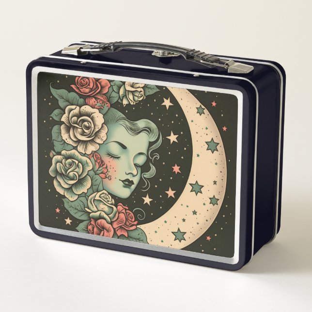 Lunch Box Retro Art Déco Green Crescent Lady Lune Lune (Dos)