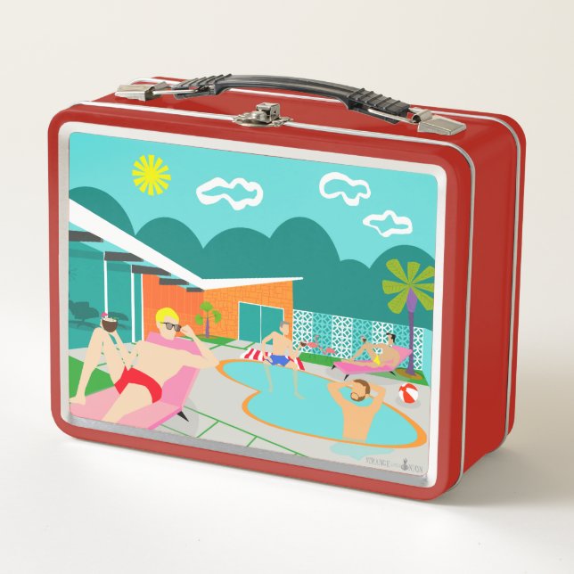 Lunch Box Rétro gamelle gaie en métal de réception au bord (Devant)